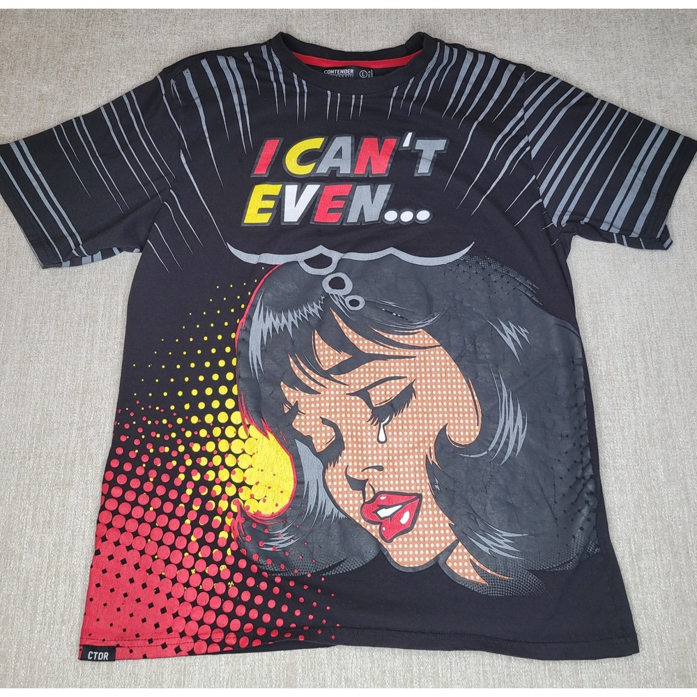 Contender T-Shirt Men L Black I Can't Even Graphic Comic Pop Art‎ Short Sleeve